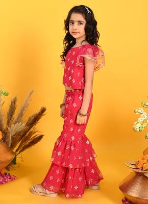 Saka Designs Girls Maroon Printed Top with Sharara 4