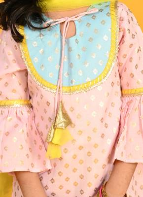 Saka Designs Girls Pink & Blue Printed Kurta Sharara With Dupatta 3
