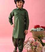Saka Designs Boys Green Cotton Pathani Kurta