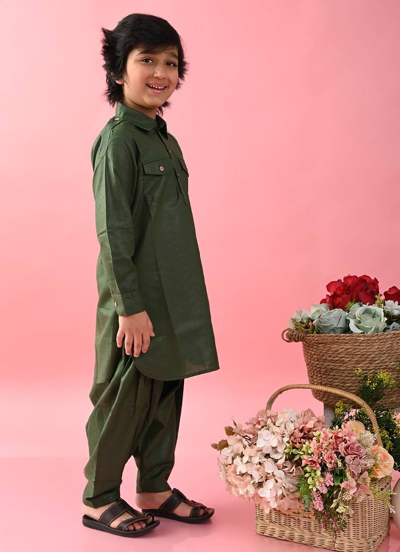 Saka Designs Boys Green Cotton Pathani Kurta