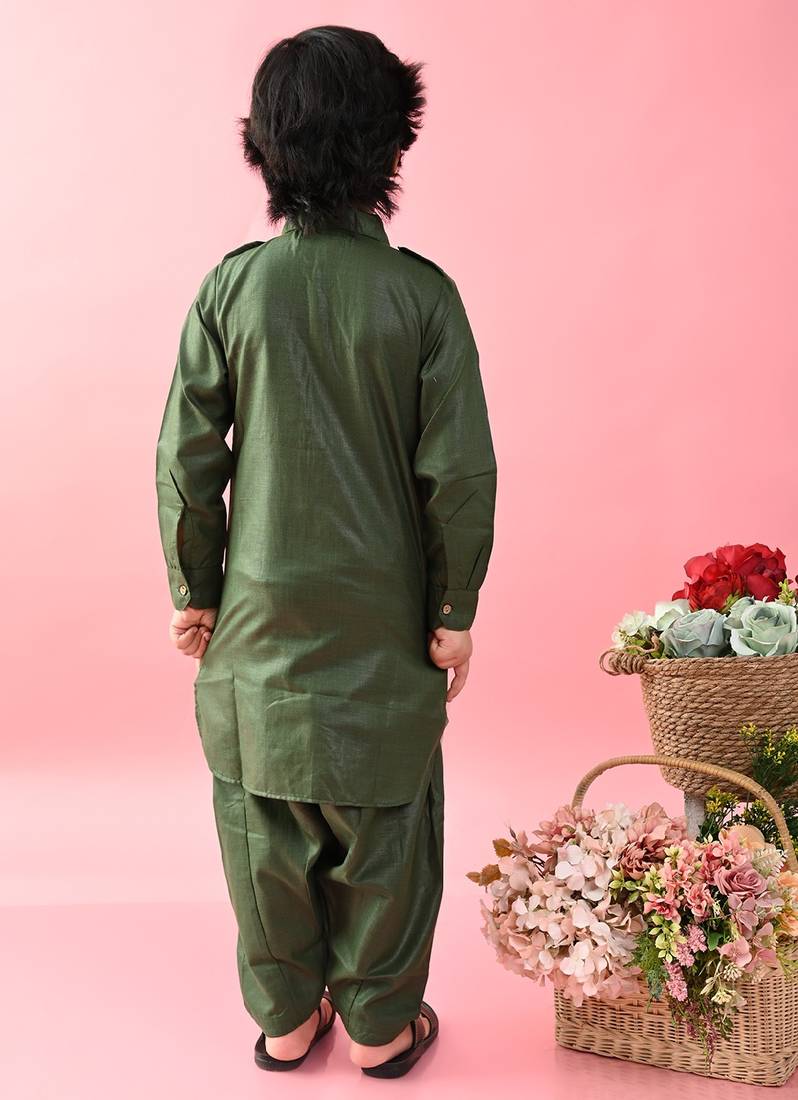 Saka Designs Boys Green Cotton Pathani Kurta