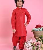 Saka Designs Boys Red Cotton Pathani Kurta