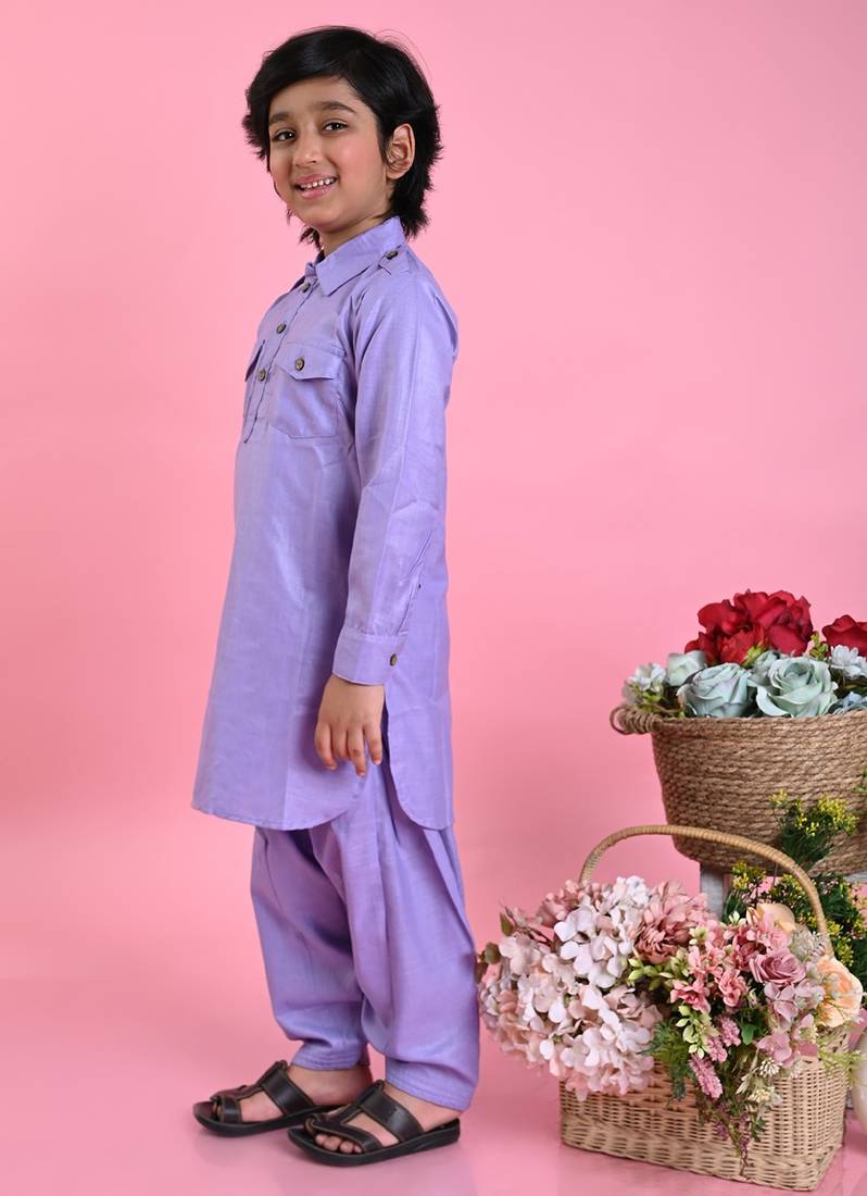 Saka Designs Boys Purple Cotton Pathani Kurta