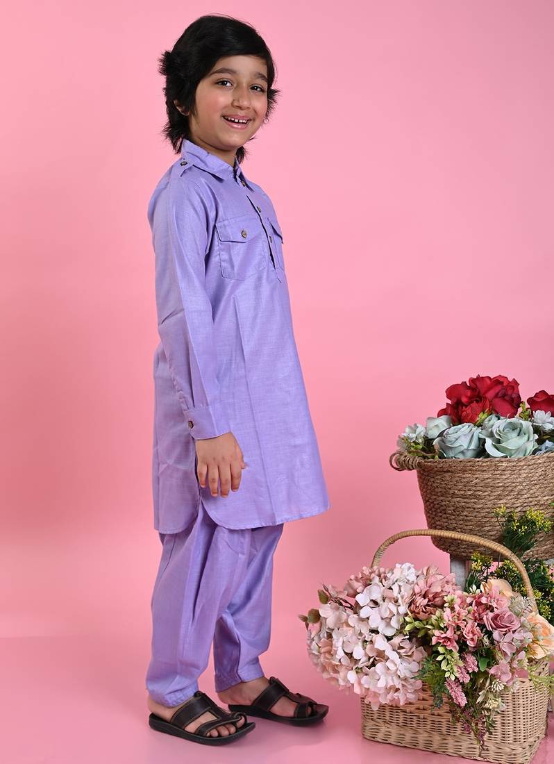Saka Designs Boys Purple Cotton Pathani Kurta