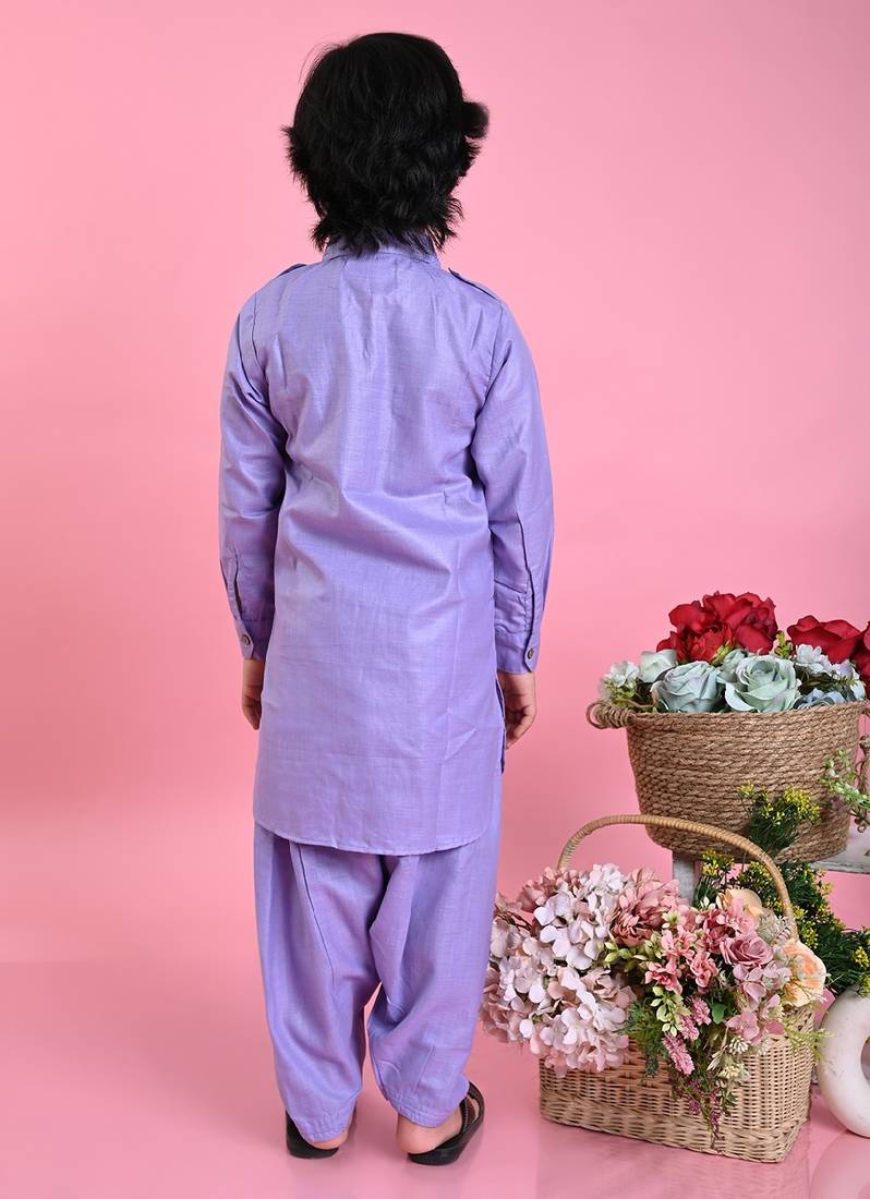 Saka Designs Boys Purple Cotton Pathani Kurta