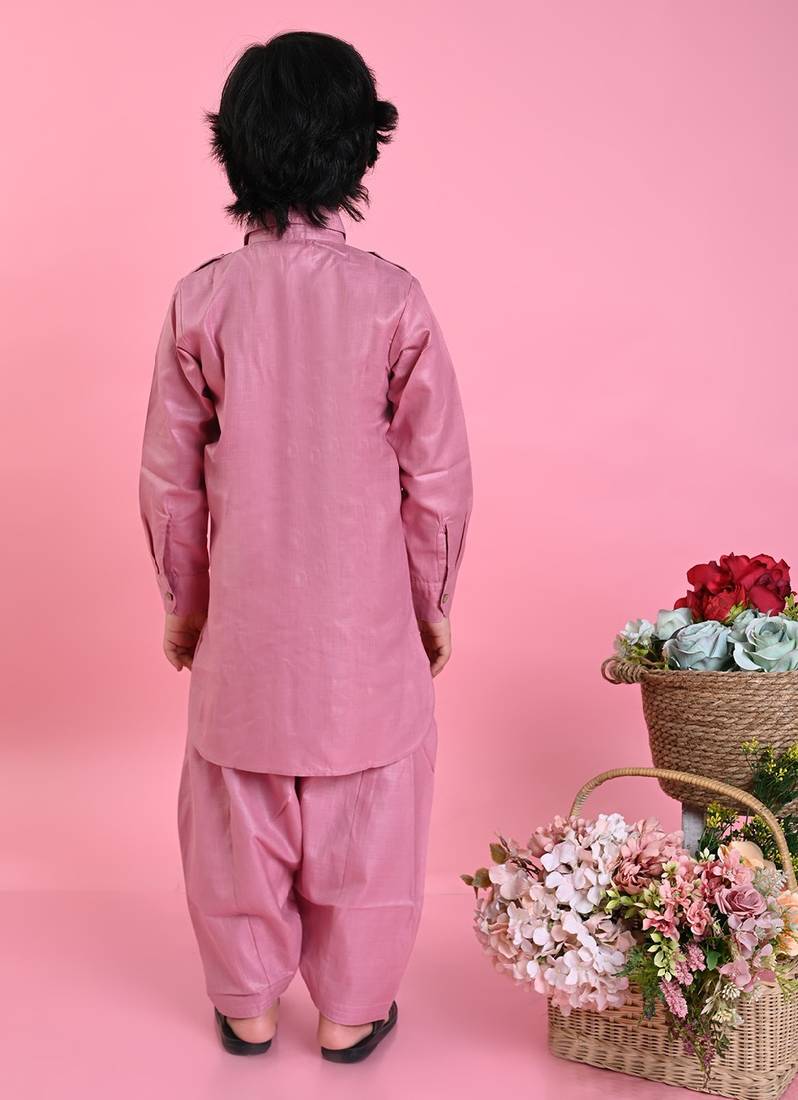 Saka Designs Boys Dark Peach Cotton Pathani Kurta