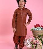 Saka Designs Boys Brown Cotton Pathani Kurta