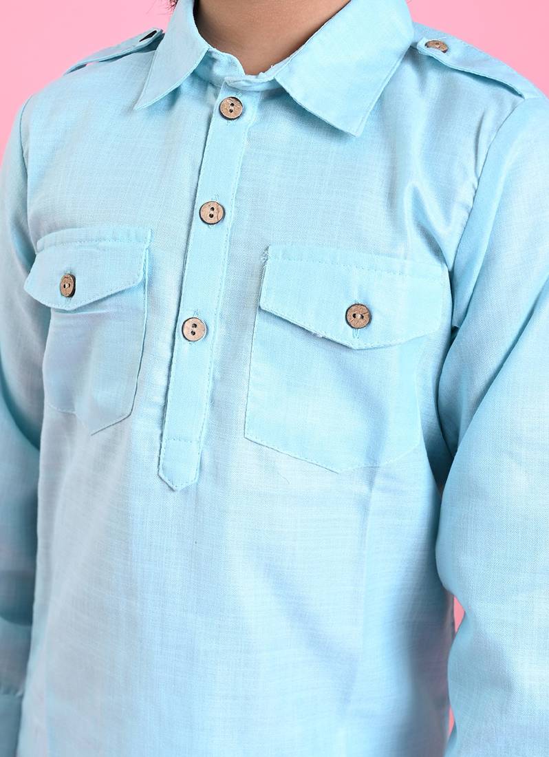 Saka Designs Boys Sky Blue Cotton Pathani Kurta