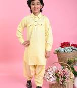 Saka Designs Boys Yellow Cotton Pathani Kurta
