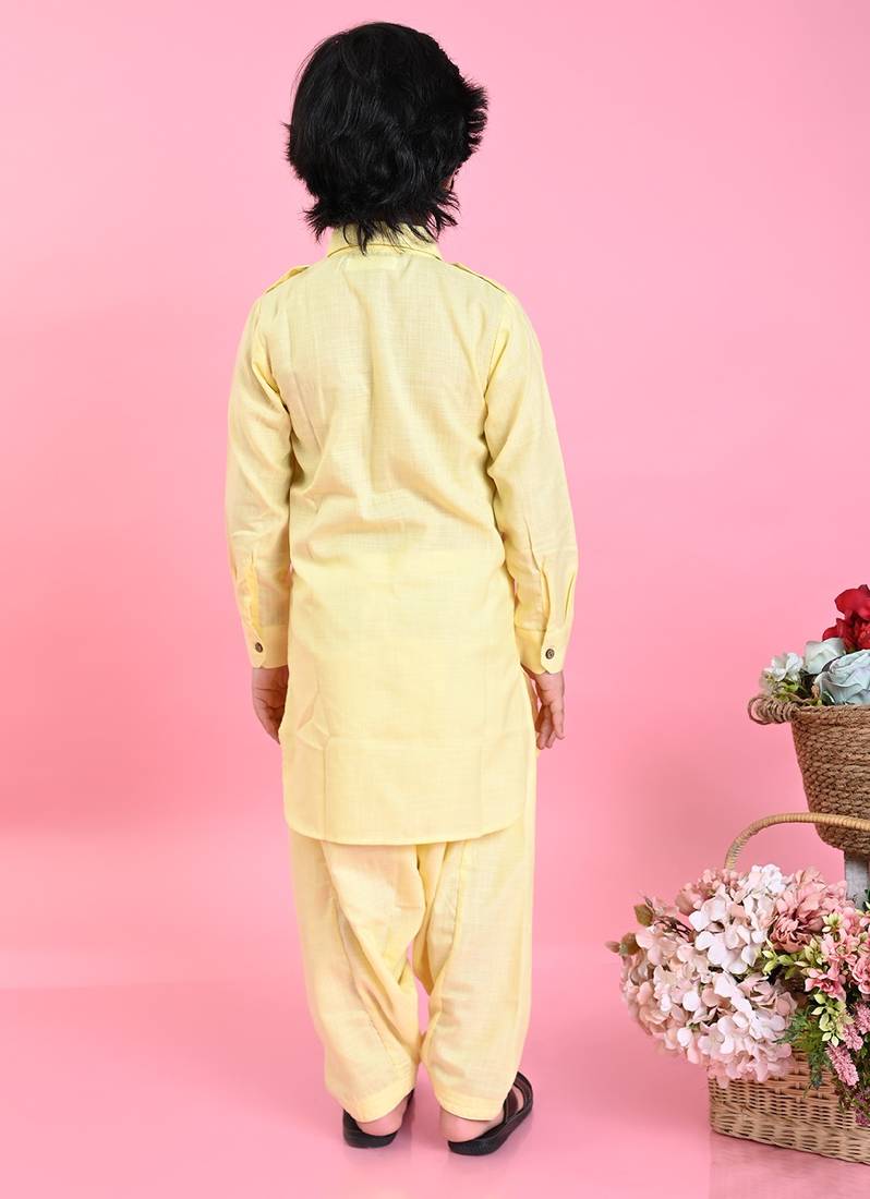 Saka Designs Boys Yellow Cotton Pathani Kurta