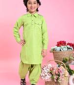 Saka Designs Boys Green Cotton Pathani Kurta