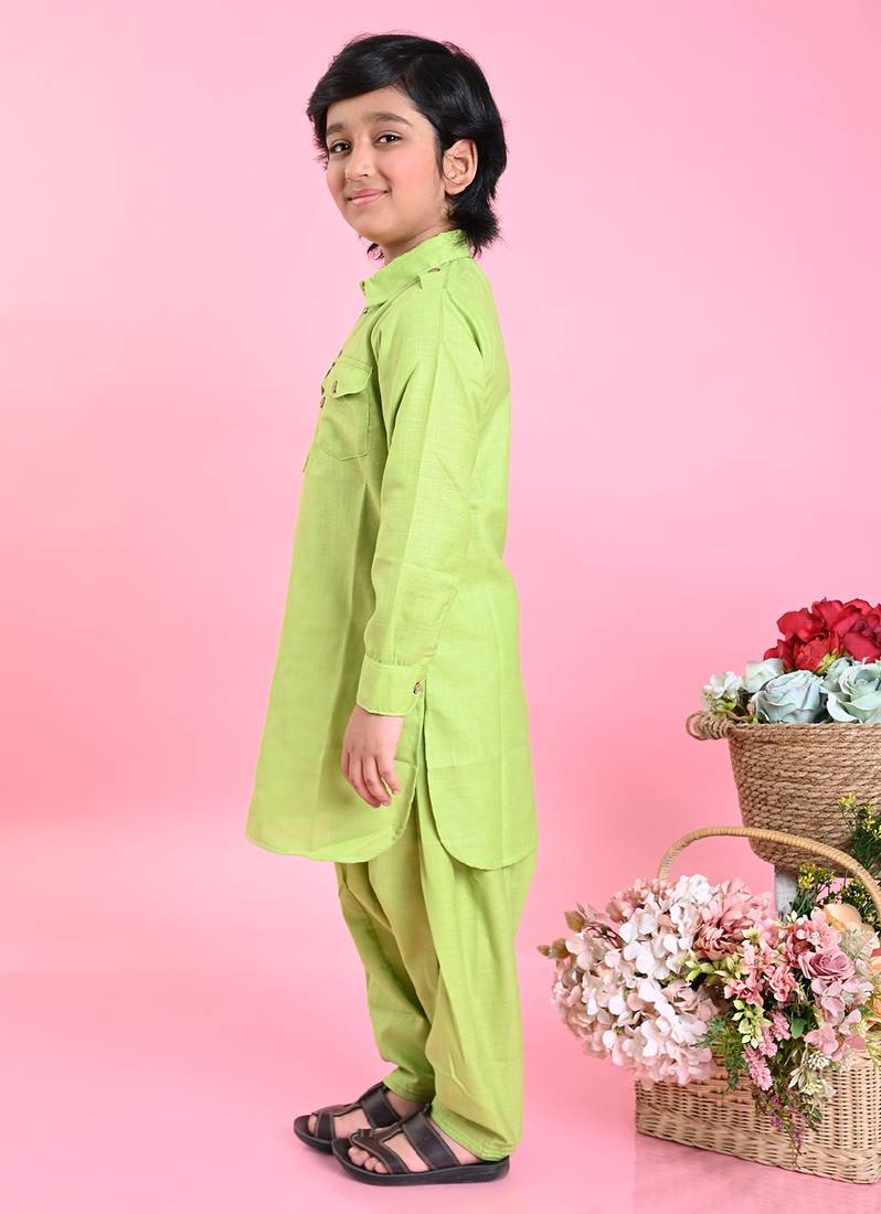 Saka Designs Boys Green Cotton Pathani Kurta