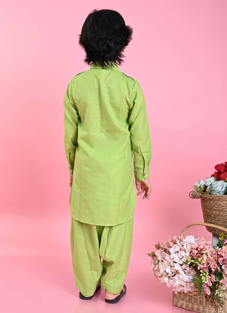 Saka Designs Boys Green Cotton Pathani Kurta