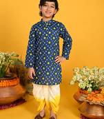 Saka Designs Boys Blue Bandhani Printed Cotton Kurta with tie-Dye Dhoti