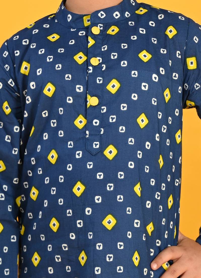 Saka Designs Boys Blue Bandhani Printed Cotton Kurta with tie-Dye Dhoti