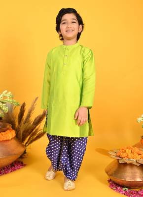 Saka Designs Boys Green Kurta With Blue Bandhani Dhoti 1