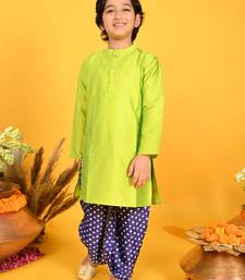 Saka Designs Boys Green Kurta With Blue Bandhani Dhoti