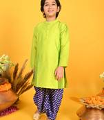 Saka Designs Boys Green Kurta With Blue Bandhani Dhoti