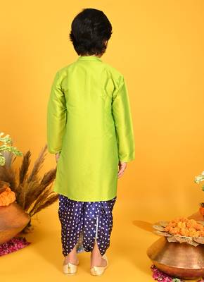 Saka Designs Boys Green Kurta With Blue Bandhani Dhoti 5