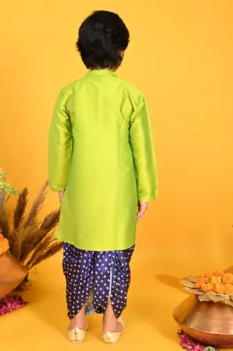 Saka Designs Boys Green Kurta With Blue Bandhani Dhoti