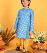 Saka Designs Boys Blue Kurta & Yellow Bandhani Printed Dhoti