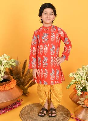 Saka Designs Boys Red & Yellow Bandhani Printed Kurta with Dhoti 1