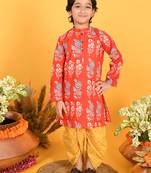 Saka Designs Boys Red & Yellow Bandhani Printed Kurta with Dhoti