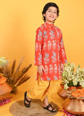 Saka Designs Boys Red & Yellow Bandhani Printed Kurta with Dhoti 5