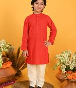 Saka Designs Boys Red Embroidered Kurta With Payjama