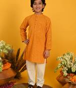 Saka Designs Boys Mustard Embroidered Kurta with Payjama