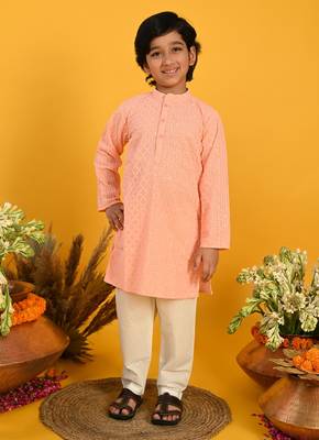 Saka Designs Boys Peach Embroidered Kurta with Payjama 1