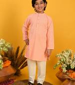 Saka Designs Boys Peach Embroidered Kurta with Payjama