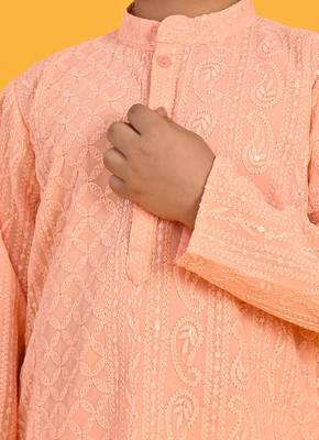 Saka Designs Boys Peach Embroidered Kurta with Payjama 3