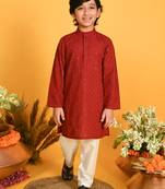 Saka Designs Boys Maroon Embroidered Kurta with Payjama