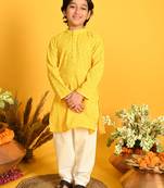 Saka Designs Boys Yellow Embroidered Kurta with Payjama