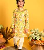 Saka Designs Boys Yellow Printed Kurta With Payjama