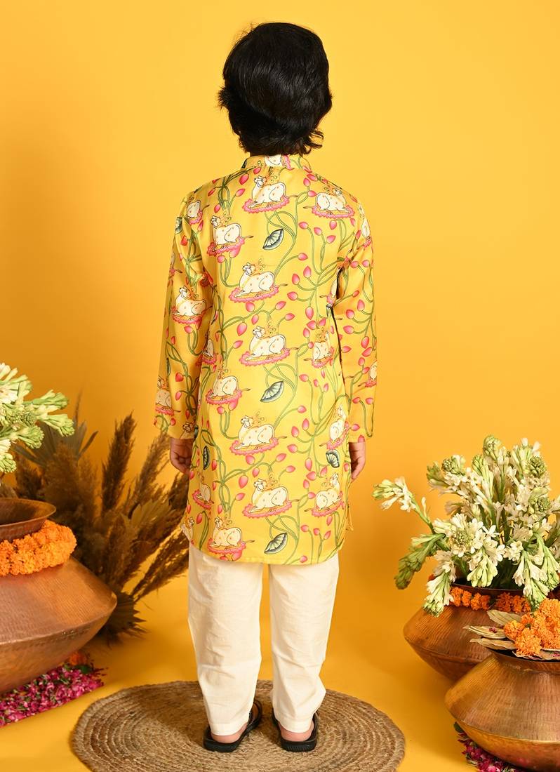 Saka Designs Boys Yellow Printed Kurta With Payjama
