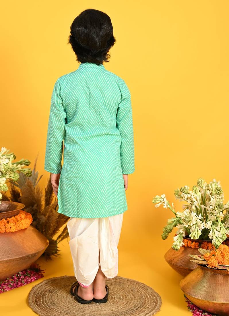 Saka Designs Boys Cotton Sky Blue & Pink Printed Kurta With Dhoti