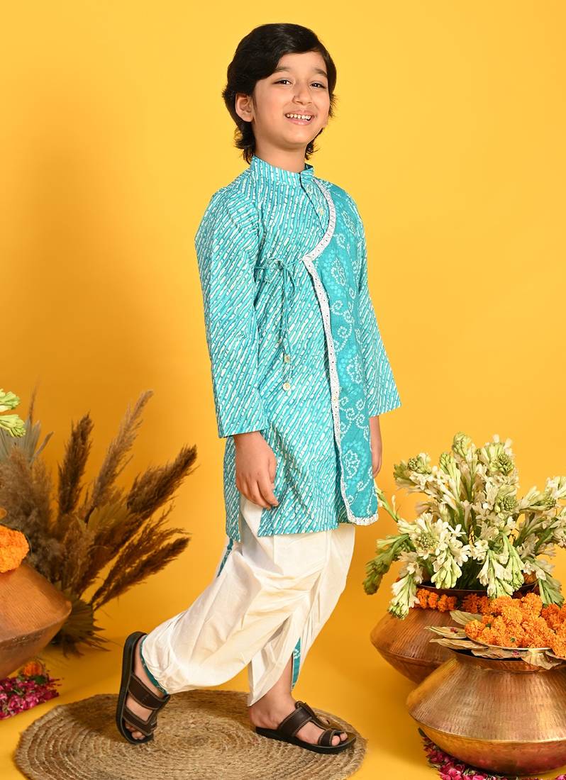Saka Designs Boys Blue Bandhani Printed Kurta With Dhoti