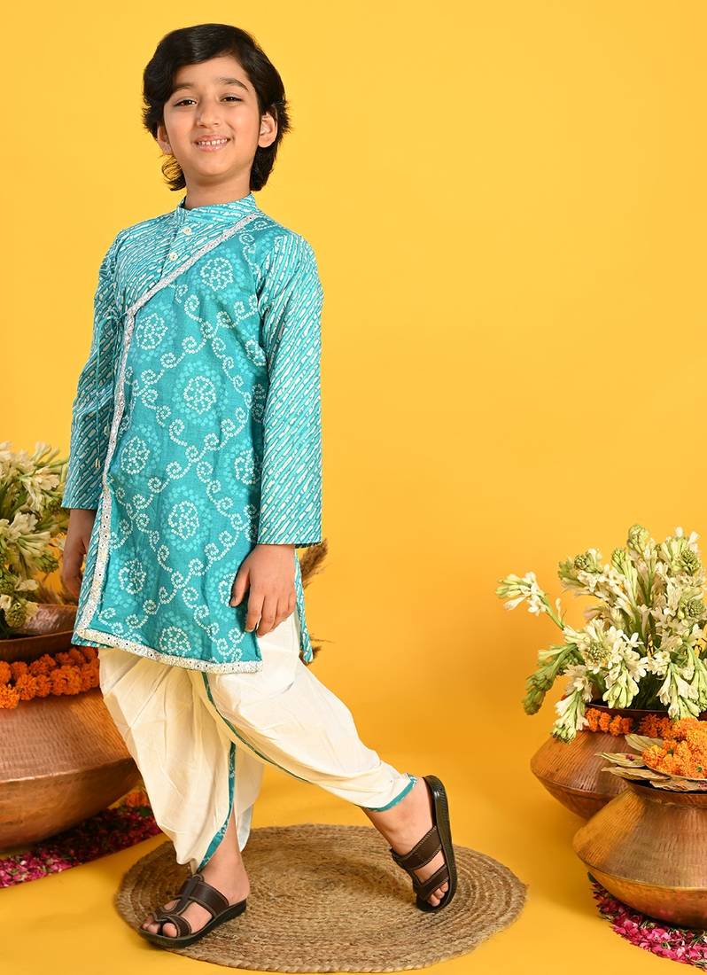Saka Designs Boys Blue Bandhani Printed Kurta With Dhoti