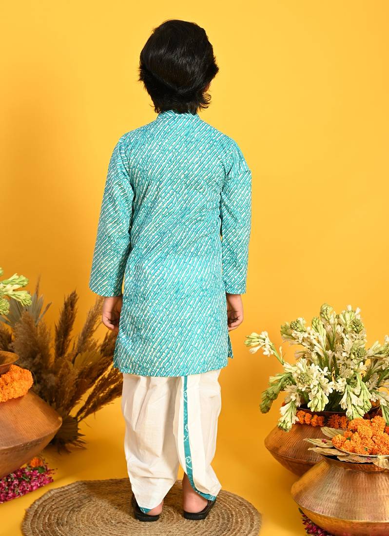 Saka Designs Boys Blue Bandhani Printed Kurta With Dhoti
