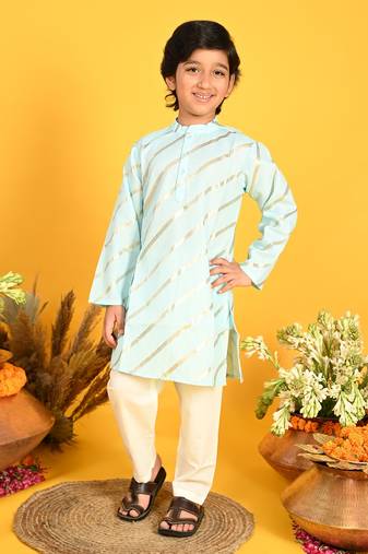 Saka Designs Boys Blue With Gold Stripe Printed Kurta with Payjama