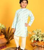 Saka Designs Boys Blue With Gold Stripe Printed Kurta with Payjama