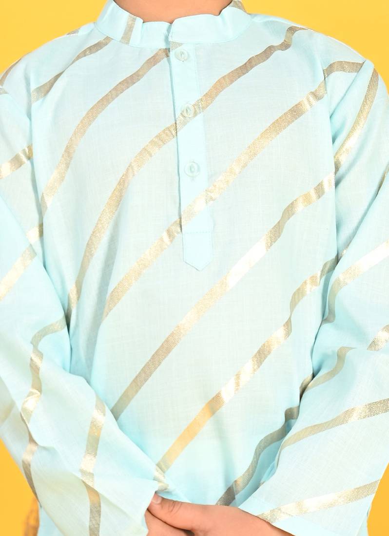 Saka Designs Boys Blue With Gold Stripe Printed Kurta with Payjama