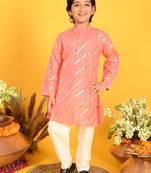 Saka Designs Boys Dark Peach With Gold Stripe Printed Kurta with Payjama