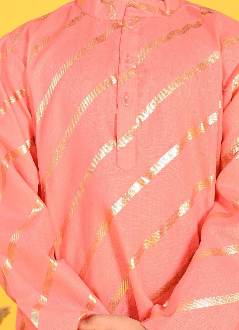 Saka Designs Boys Dark Peach With Gold Stripe Printed Kurta with Payjama