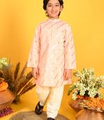 Saka Designs Boys Peach With Gold Stripe Printed Kurta with Payjama