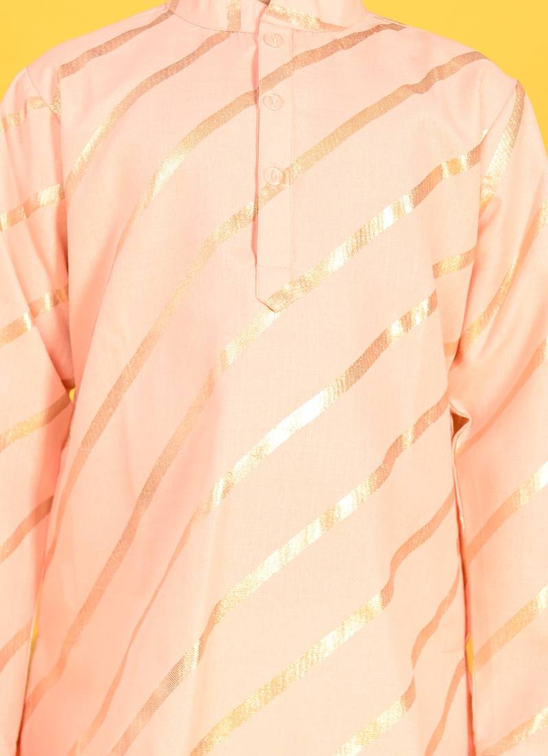 Saka Designs Boys Peach With Gold Stripe Printed Kurta with Payjama