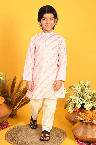 Saka Designs Boys Pink With Gold Stripe Printed Kurta with Payjama