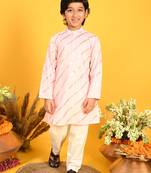 Saka Designs Boys Pink With Gold Stripe Printed Kurta with Payjama